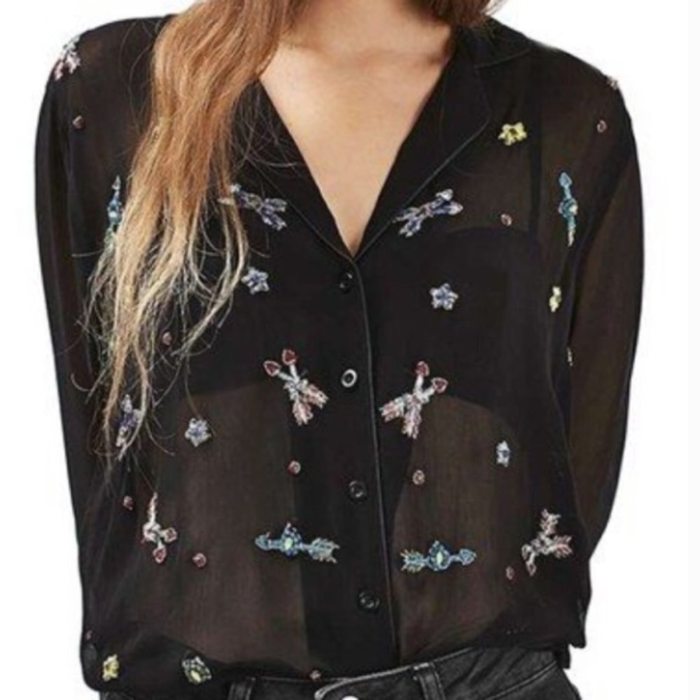 Topshop Women's Arrow Embellished PJ Shirt - US 2
